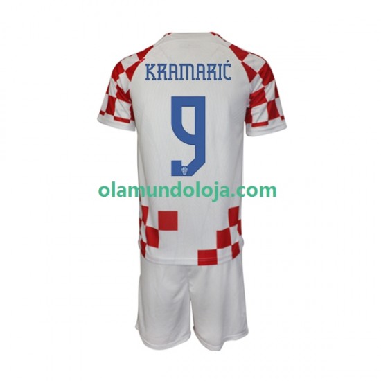 Camisola Croácia Kramaric 9 Criança Equipamento Primeiro Copa do Mundo 2022 Manga Curta